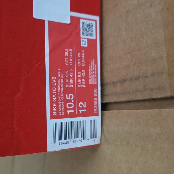 Mens Size 10.5 Nike Gato LV8 Box Label in Crimson and White - Picture 2 of 5